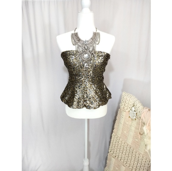 Zara Tops - Sequined Peplum Strapless Top by Zara Trafaluc -A9